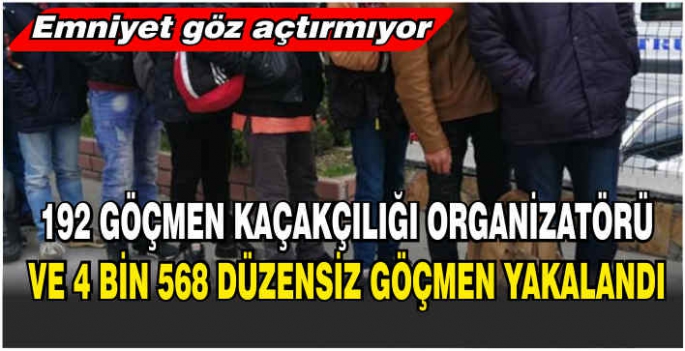  192 göçmen kaçakçılığı organizatörü ve 4 bin 568 düzensiz göçmen yakalandı