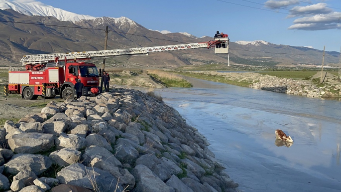 Balçığa batan ineği itfaiye ekipleri kurtardı