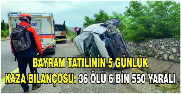 Bayram tatilinin 5 günlük kaza bilançosu: 36 ölü, 6 bin 550 yaralı