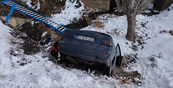 Dere yatağına düşen otomobildeki 2 kişi yaralandı