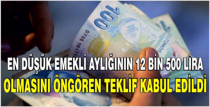 En düşük emekli aylığının 12 bin 500 lira olmasını öngören teklif kabul edildi