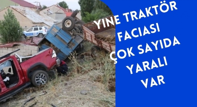 Kamyonet ile tezek yüklü traktör çarpıştı, çok sayıda yaralı var 