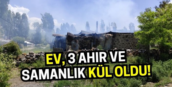 Kentte bir ev ile 3 ahır ve samanlık yandı