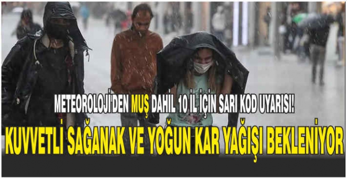 Meteoroloji'den Muş dahil 10 il için sarı kod uyarısı! Kuvvetli sağanak ve yoğun kar yağışı bekleniyor