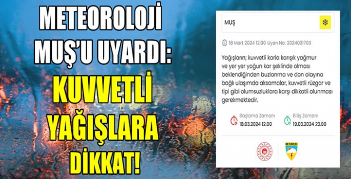 Meteoroloji Muş’u Uyardı: Kuvvetli Yağışlara Dikkat!