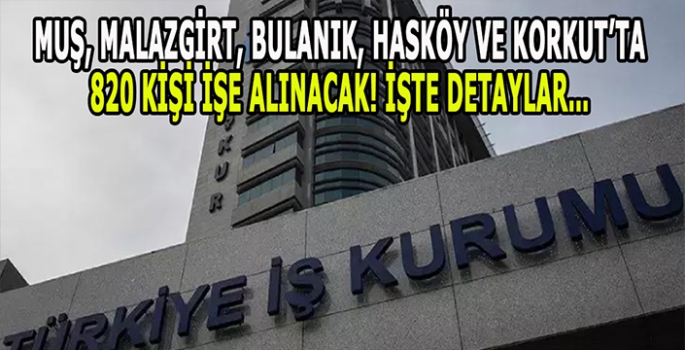 Muş, Malazgirt, Bulanık, Hasköy ve Korkut’ta 820 kişi işe alınacak! İşte detaylar…