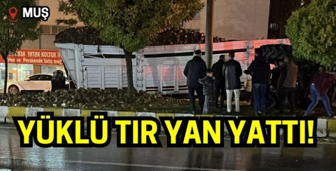 Muş'ta korku dolu anlar: Pancar yüklü tır yan yattı!