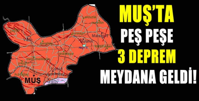 Muş’ta peş peşe 3 deprem meydana geldi!