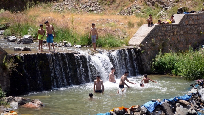 Muş'ta sıcaktan bunalan çocuklar, serinlemek için bakın çareyi nerede buldu?