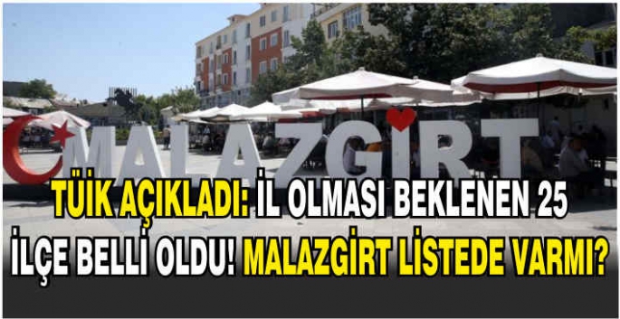 TÜİK açıkladı: İl olması beklenen 25 ilçe belli oldu! Malazgirt listede varmı?